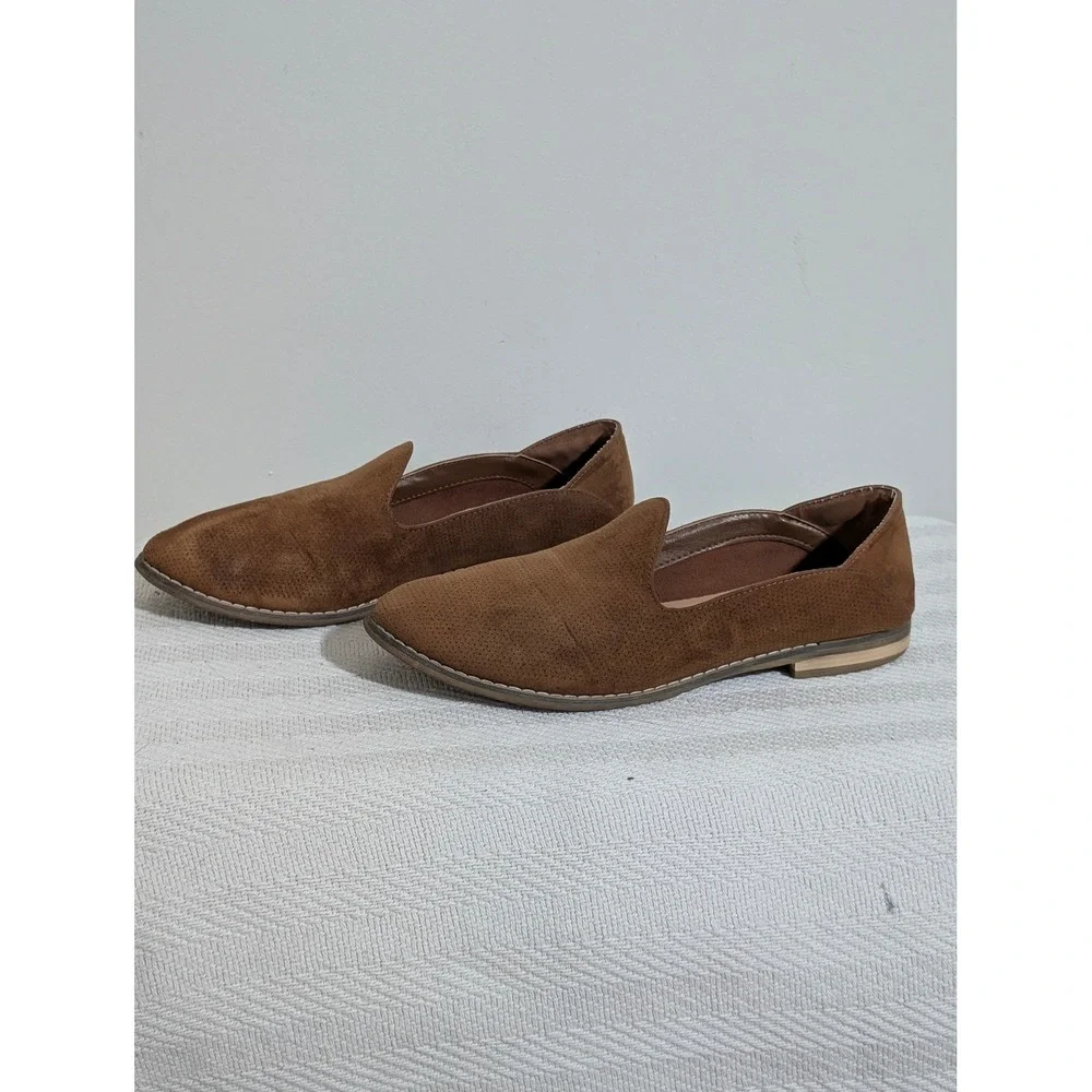 Indigo Rd Women's Brown Faux Suede Pointed Toe Slip On Loafer Flats Shoes Sz 8